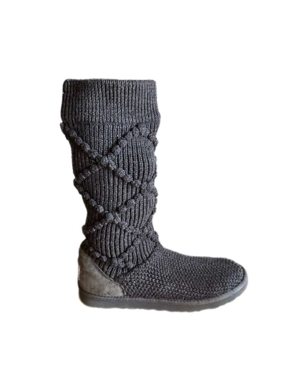 Ugg Cozy Classic Tall Gray Argyle Cable Knit Sweater Boots